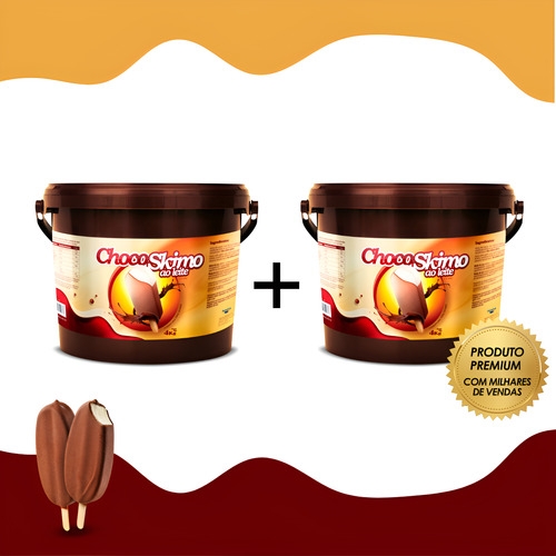 Kit 2 Chocoskimo Ao Leite 4kg Cobertura Gourmet Para Banhos Chocolate