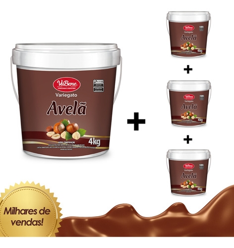 Kit 4 Vabene Variegato Avelã 4kg Gourmet Sorvete Artesanal